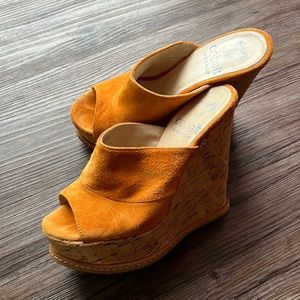 Cobalt orange suede platforms size 6